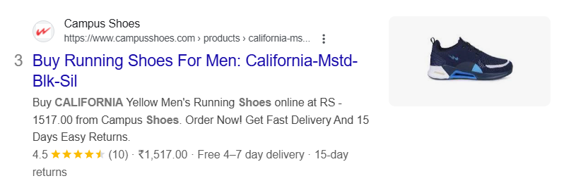 Screenshot of Example of Meta Description and Title From Google's First Page