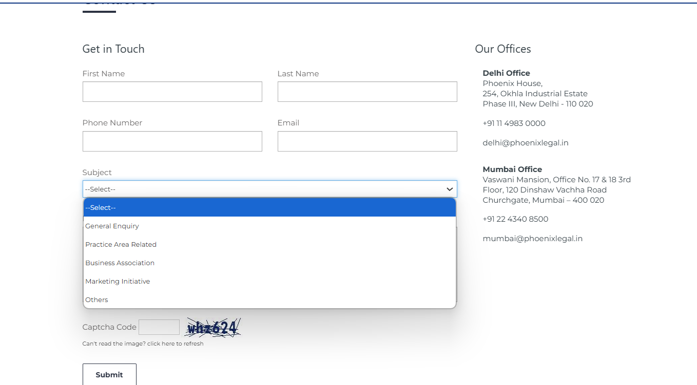 Contact US Page For Taking Contact Details of Customers